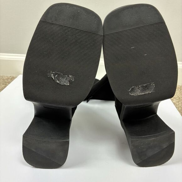 Vintage 90s Y2K Bratz Chunky Block Heel Tall Boots Black Sz 10 Pull On Stretch - Picture 4 of 7